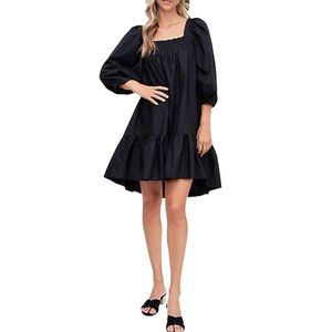 BNWT En Saison Puffed-Sleeve Mini Dress in Black Size M
